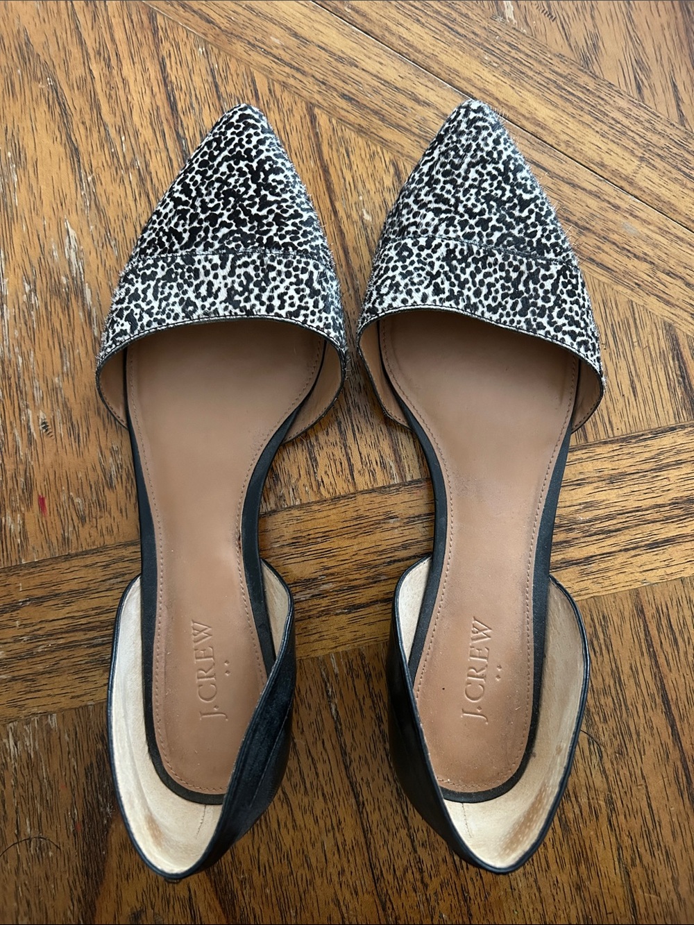 J. Crew Black & White Leopard Print D'Orsay Pointed Flats 10.5